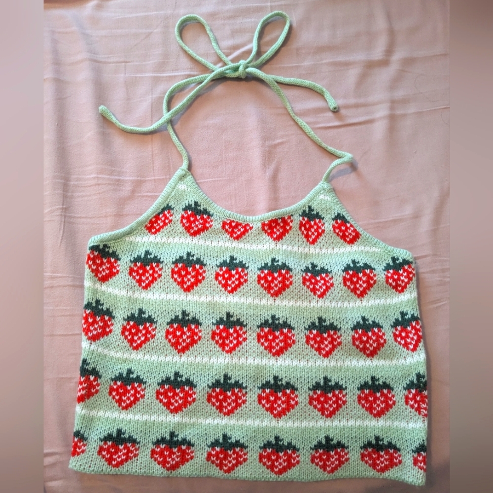 Adorable knit strawberry halter tank top